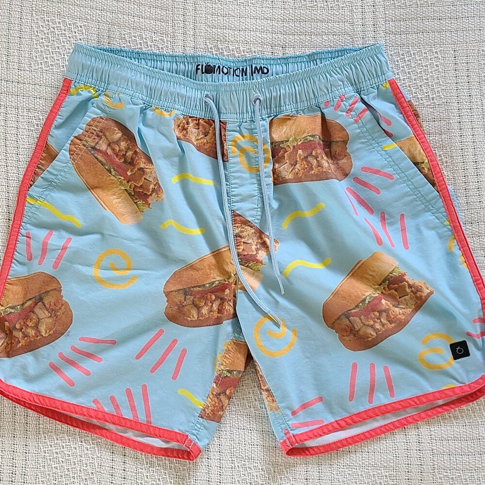 Flomotion Men's Fun Sandwich Image Swim Trunks - Size Medium